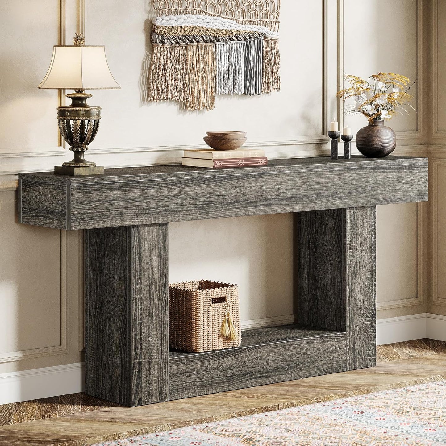 2-Tier Entryway Table with U-Shaped Base