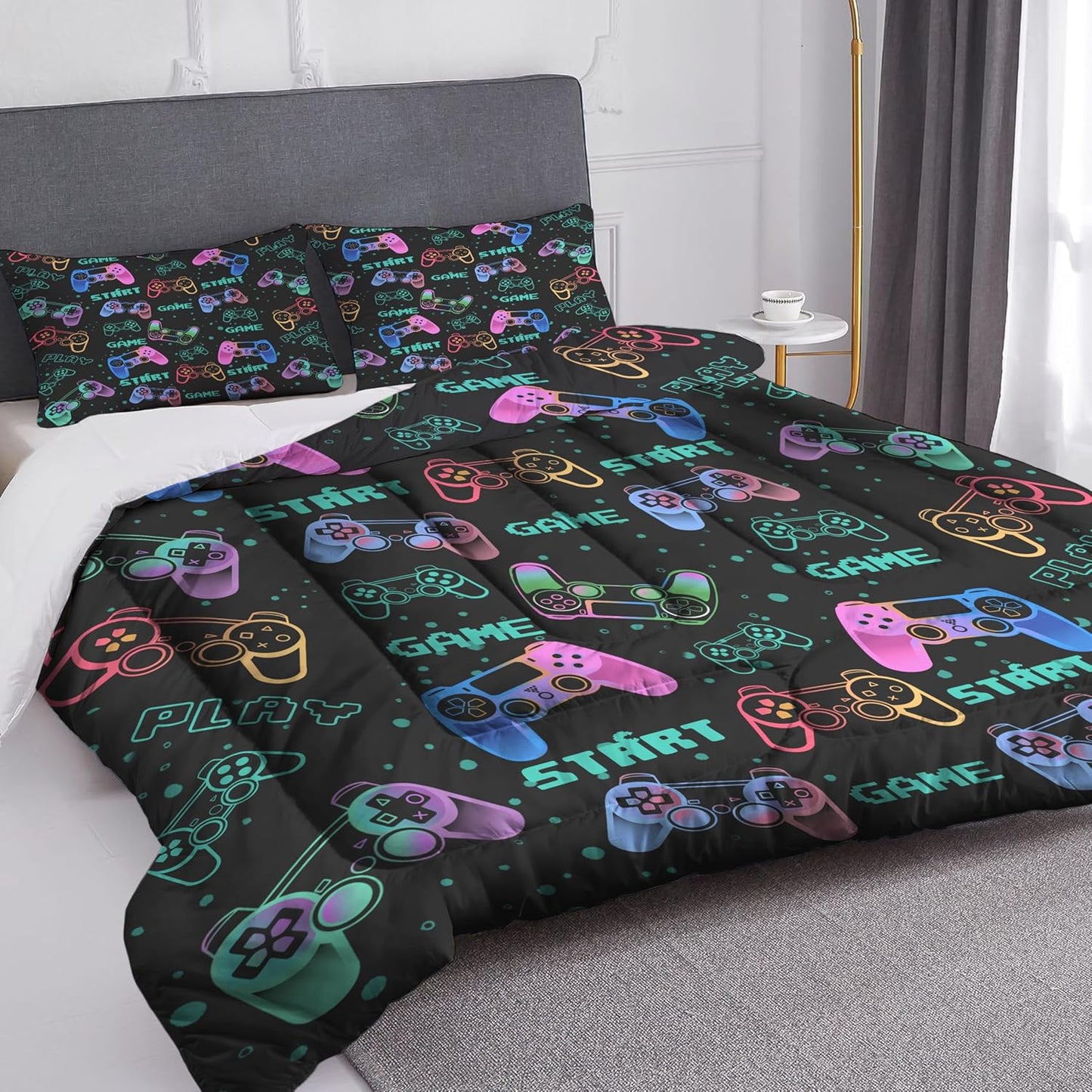 Comforter Twin Size Video Game Console Geometric Bedding Sets