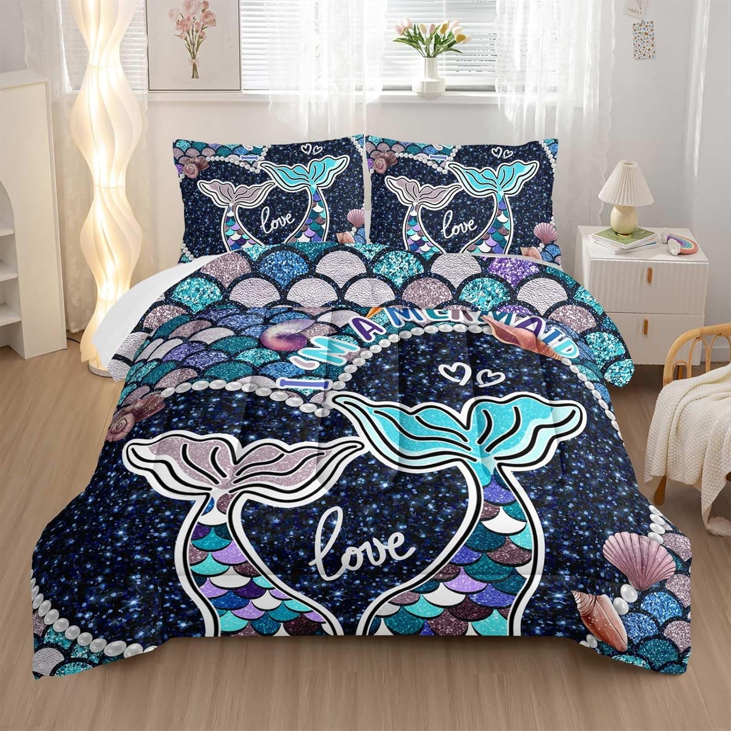 Blue Black Comforter Set,Light Honeycomb 3 Piece
