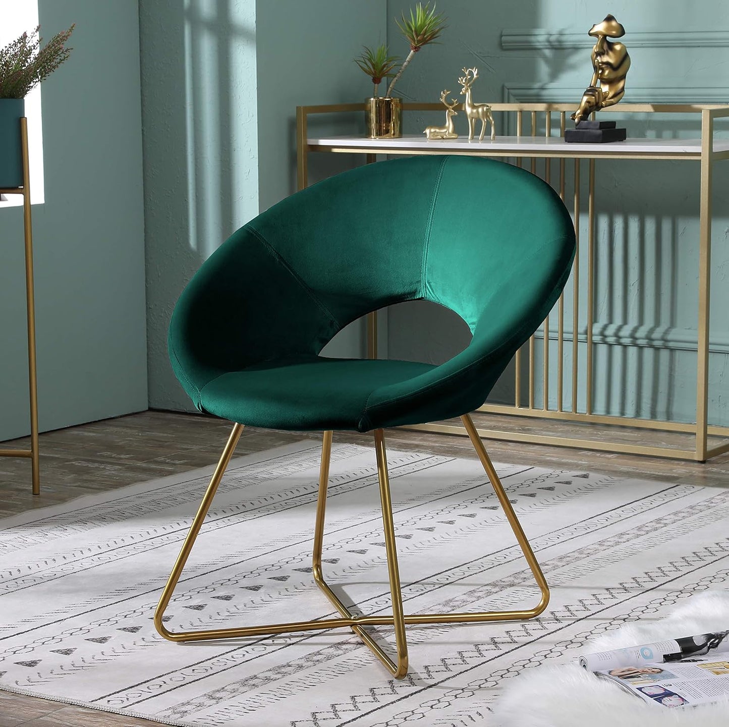 Velvet Upholstered Accent Chair with Gold Tone Finished Base