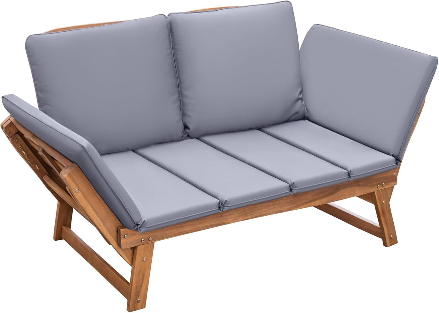Acacia Wood Patio Couch with Adjustable Armrests