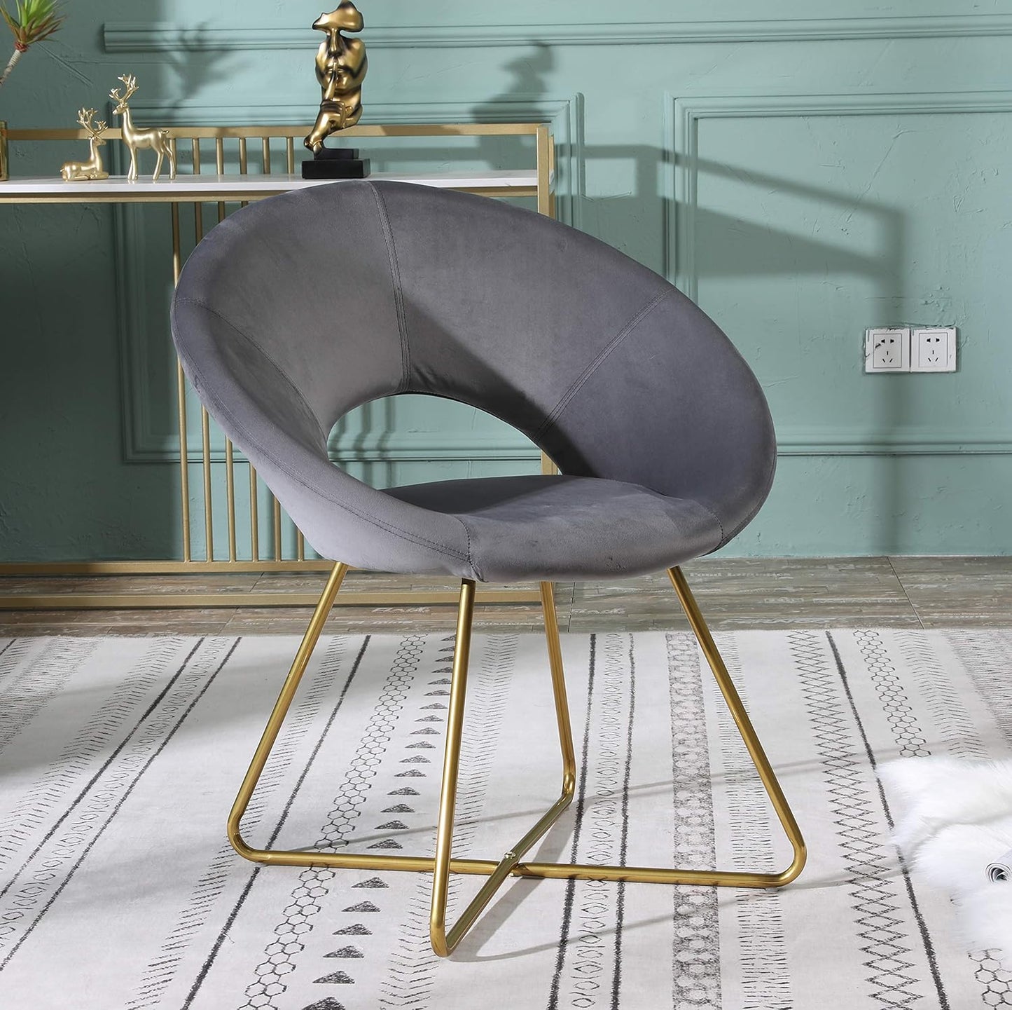 Velvet Upholstered Accent Chair with Gold Tone Finished Base