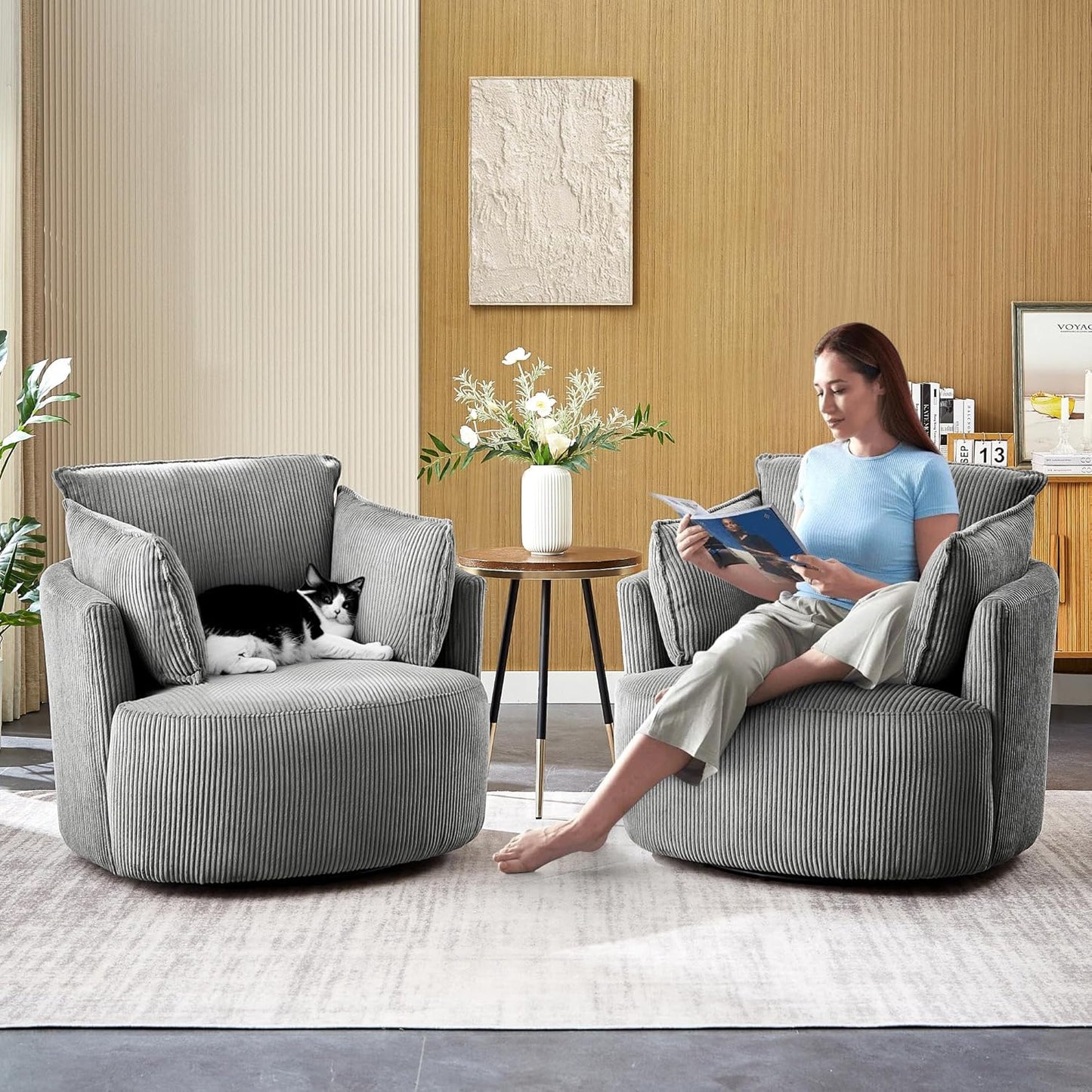 Accent Chair Round Barrel Armchair Upholstered Living Room Chair