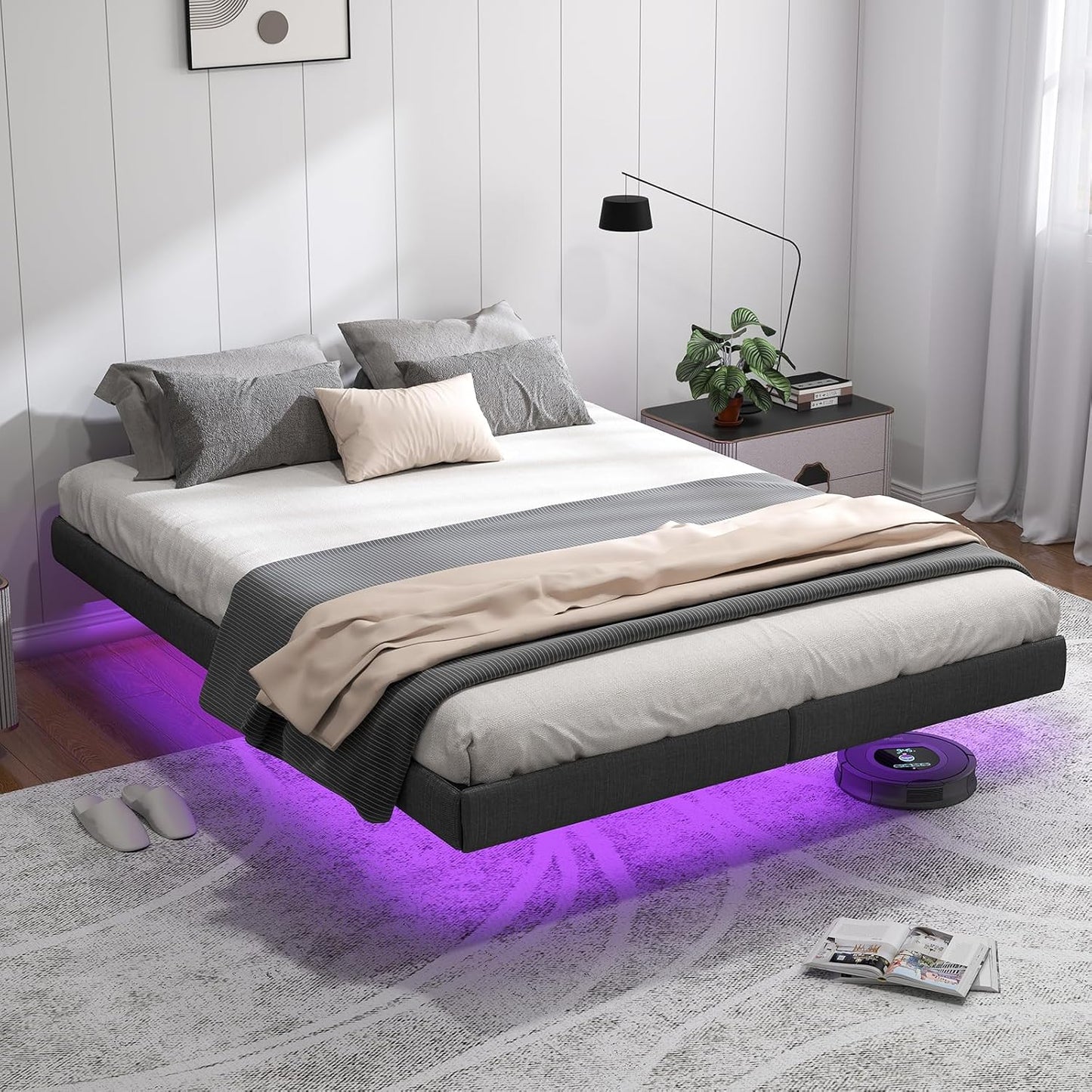 Floating Bed Frame with LED Lights