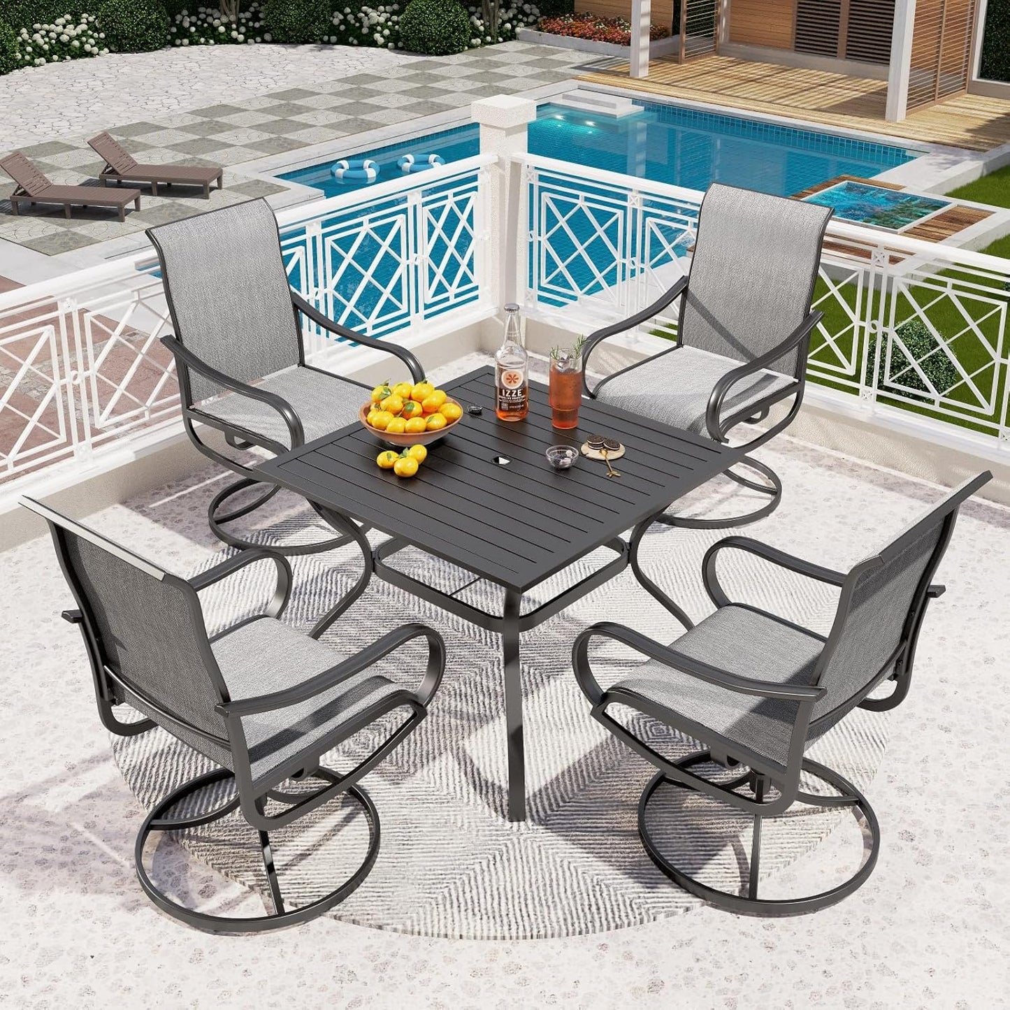 Modern 5 PCS Patio Dining Set with Swivel Dining Chairs