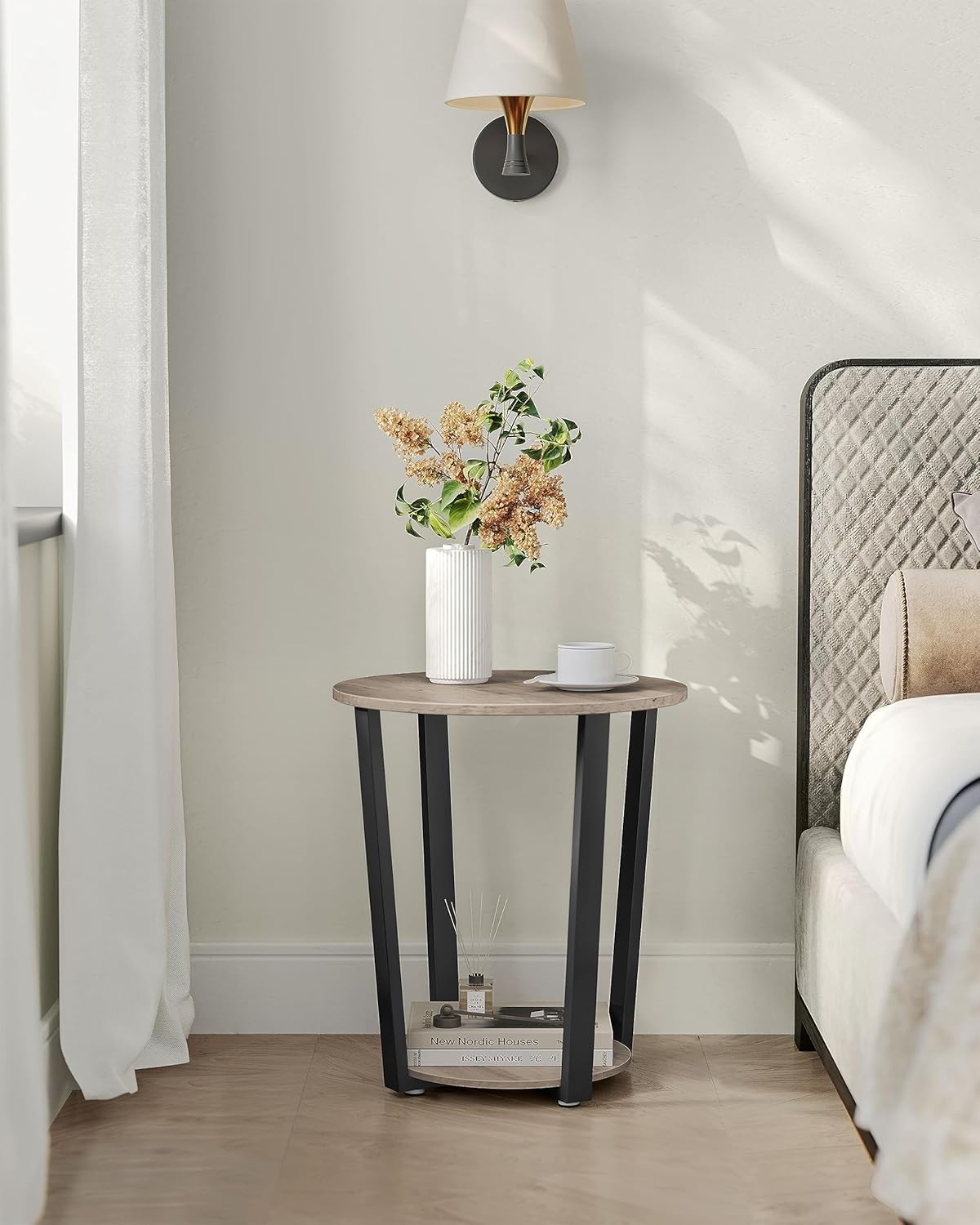 Round End Side Table with Storage Shelf