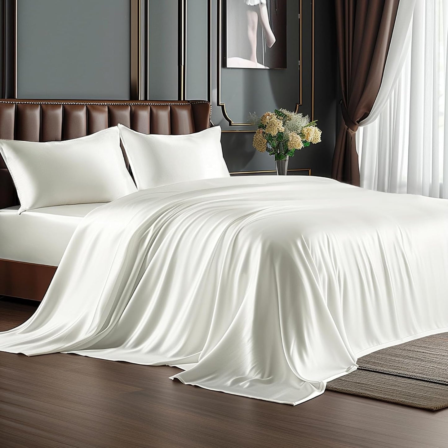 Luxury Soft Black Silky Sheets Full Size Bed Set