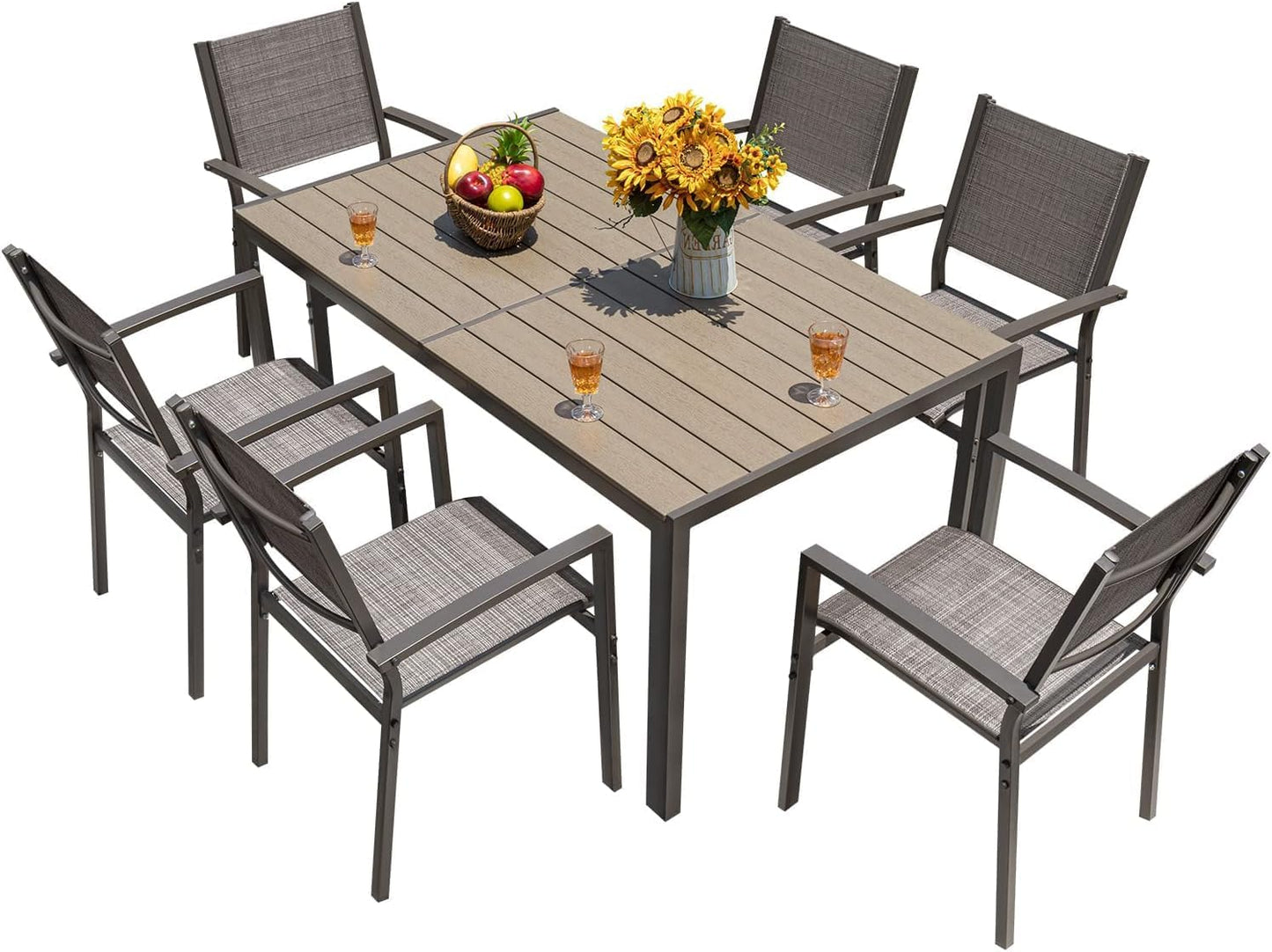 7 Pieces Patio Dining Set - Light Grey