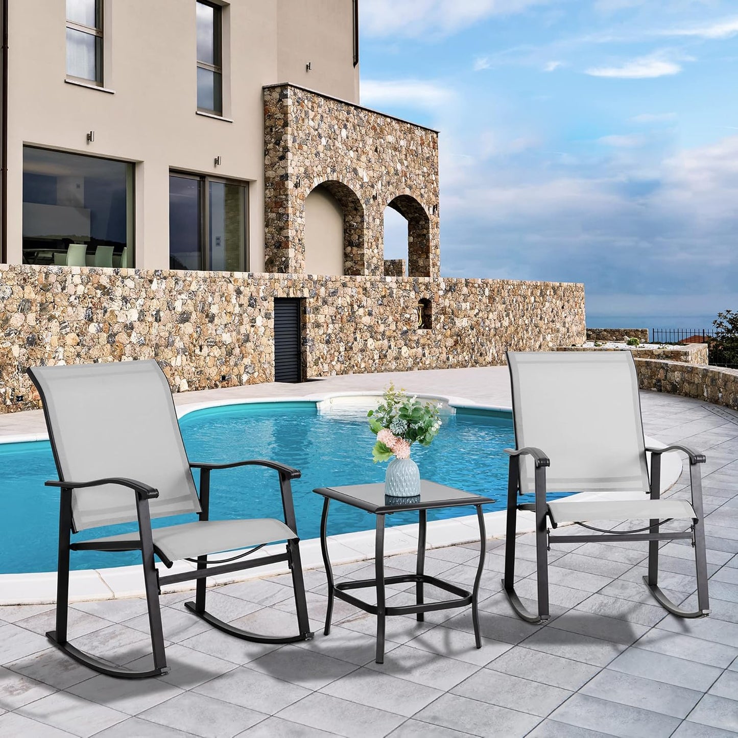 3 Piece Outdoor Rocking Bistro Set