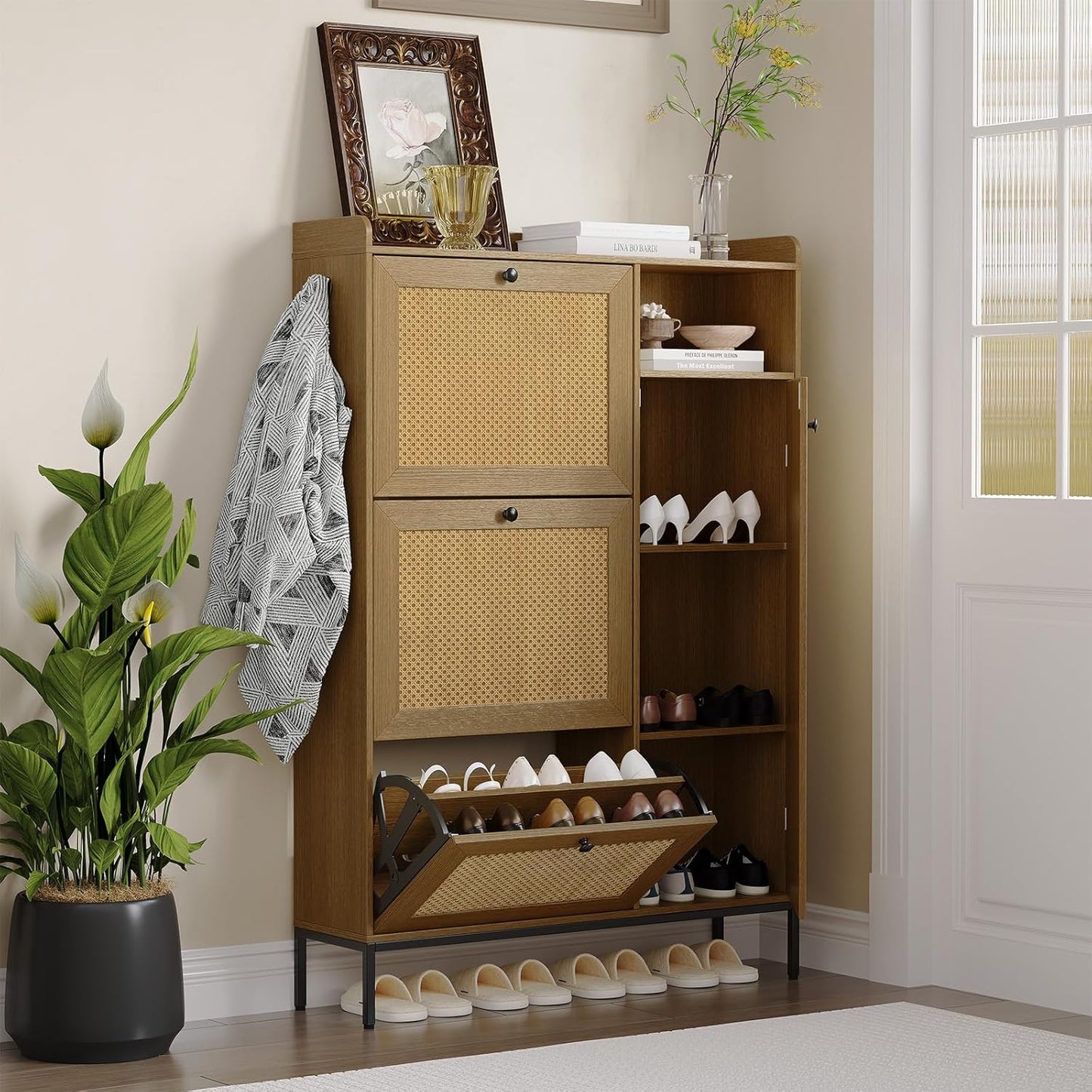 3 Tier Shoe Cabinet with Flip Drawers