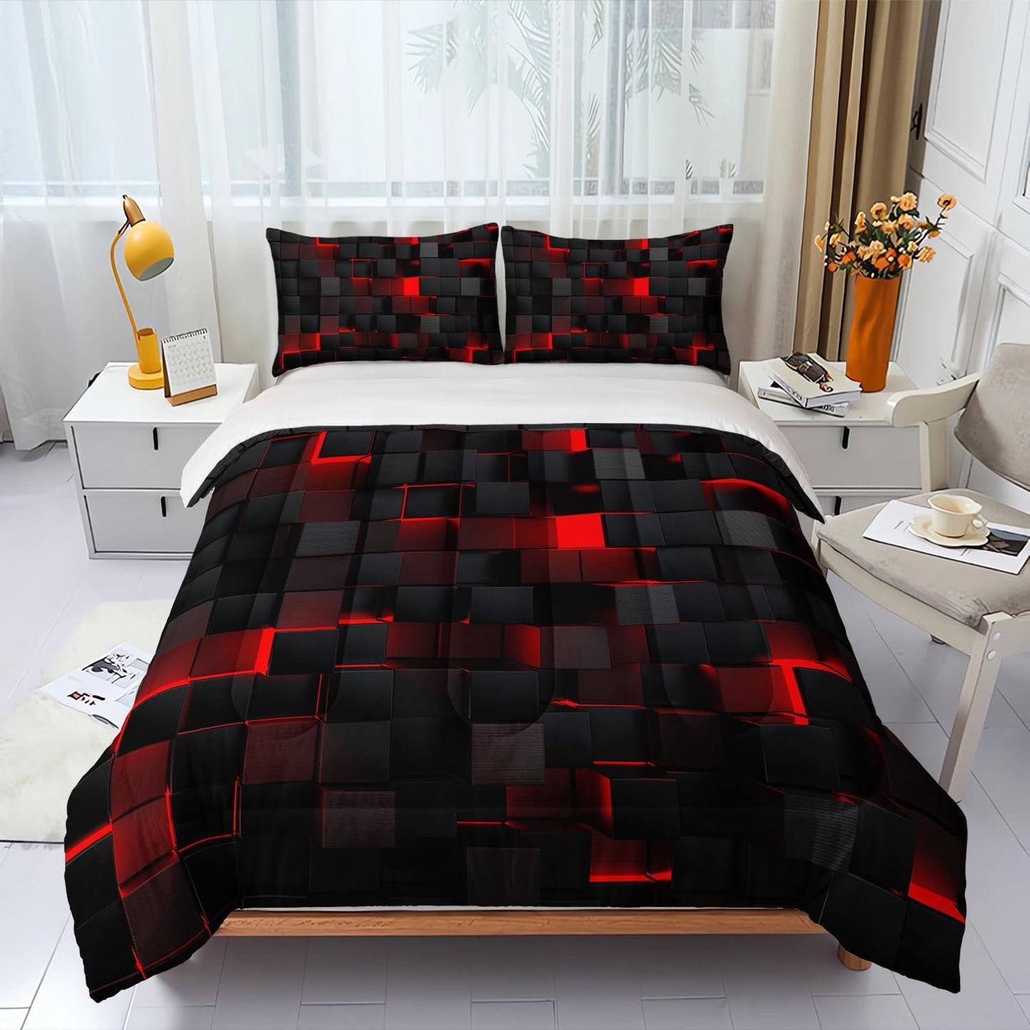 Blue Black Comforter Set,Light Honeycomb 3 Piece