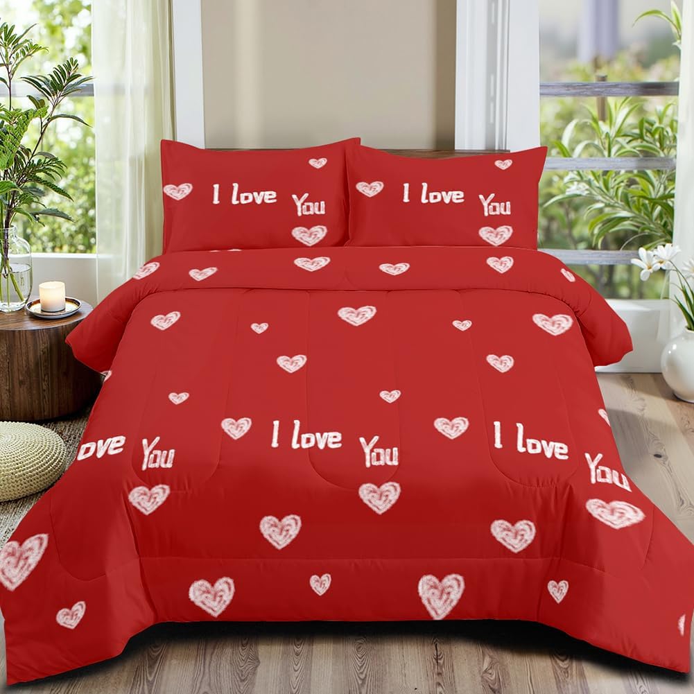 Red Black Geometric Comforter Set Queen Size 3D Stereoscopic