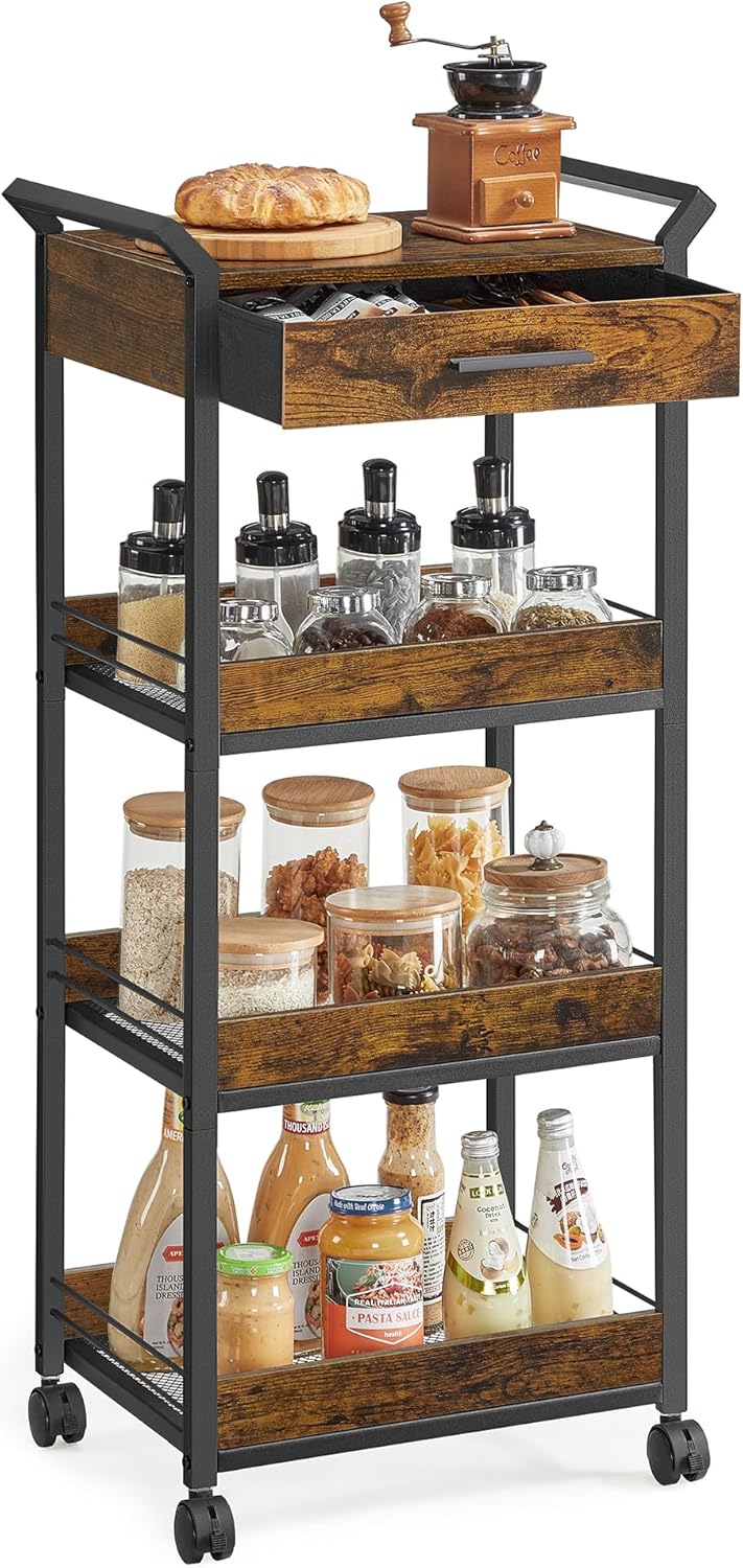 4-Tier Rolling Utility Cart with Table Top