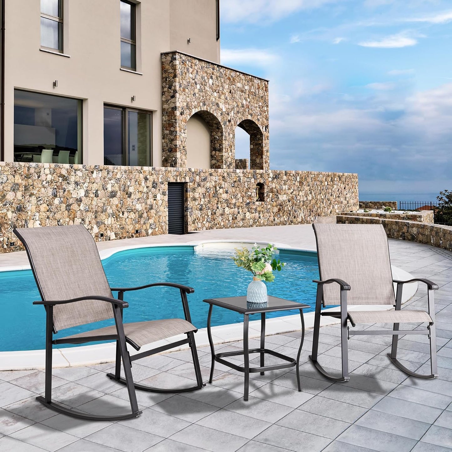 3 Piece Outdoor Rocking Bistro Set