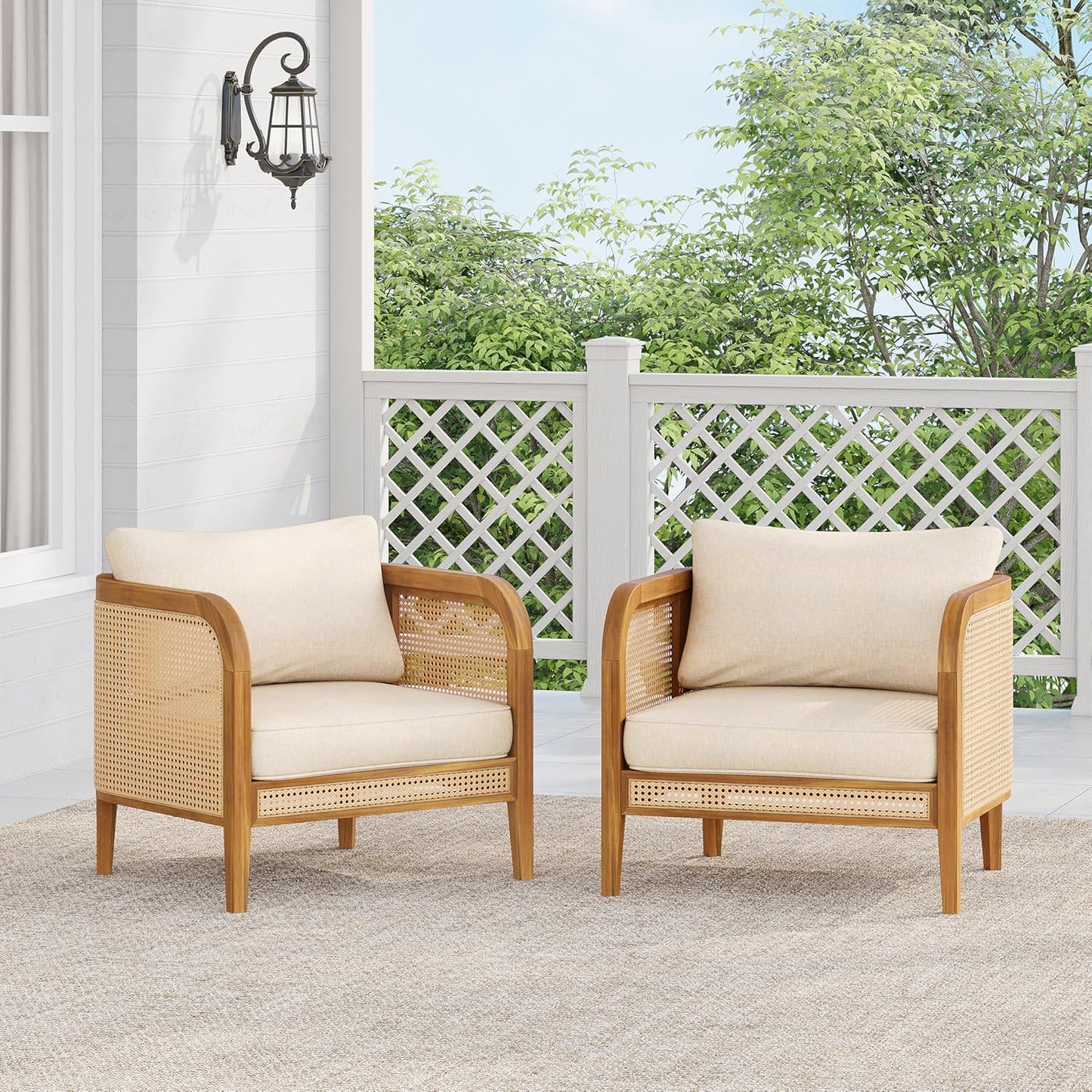 Bohemian Acacia Wood Patio Accent Chairs