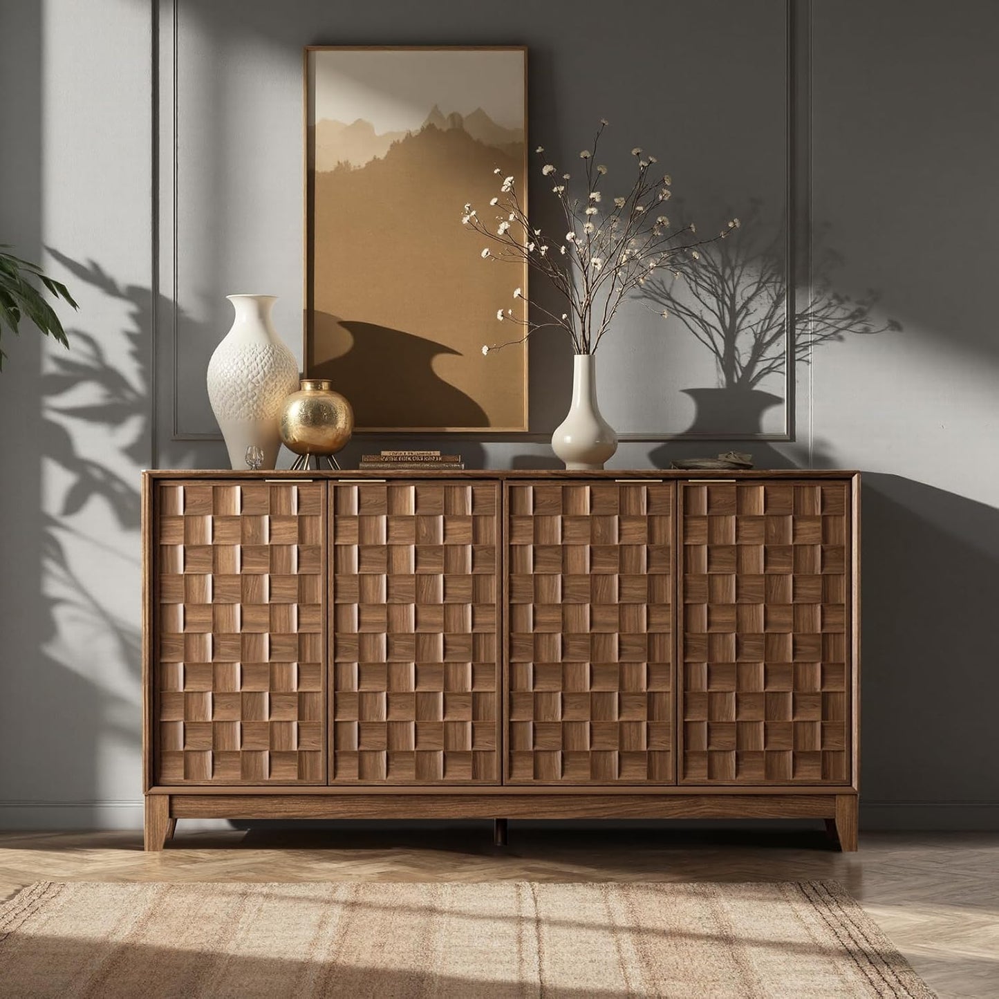 Oak White Sideboard Cabinet with Storage