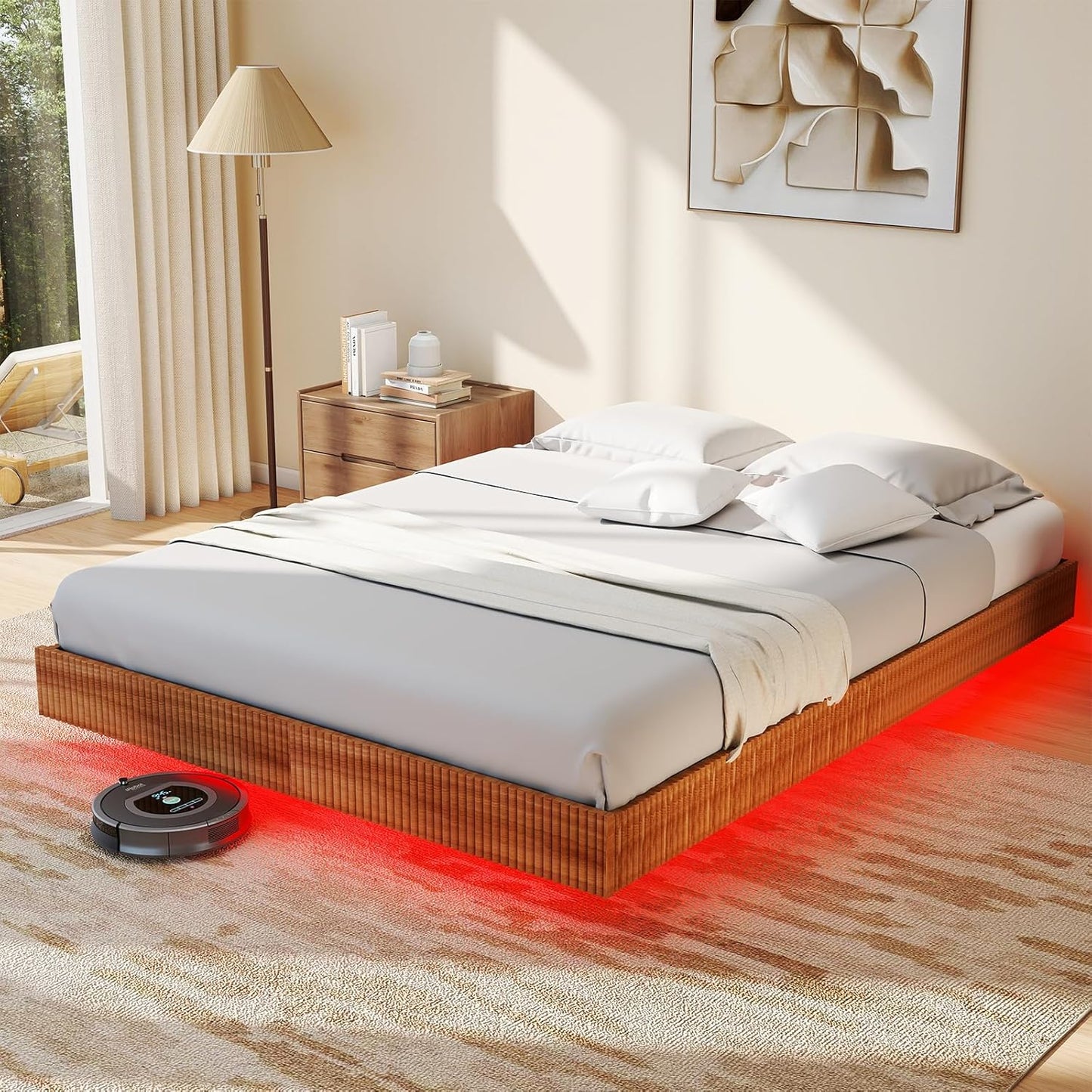 Floating Bed Frame with LED Lights