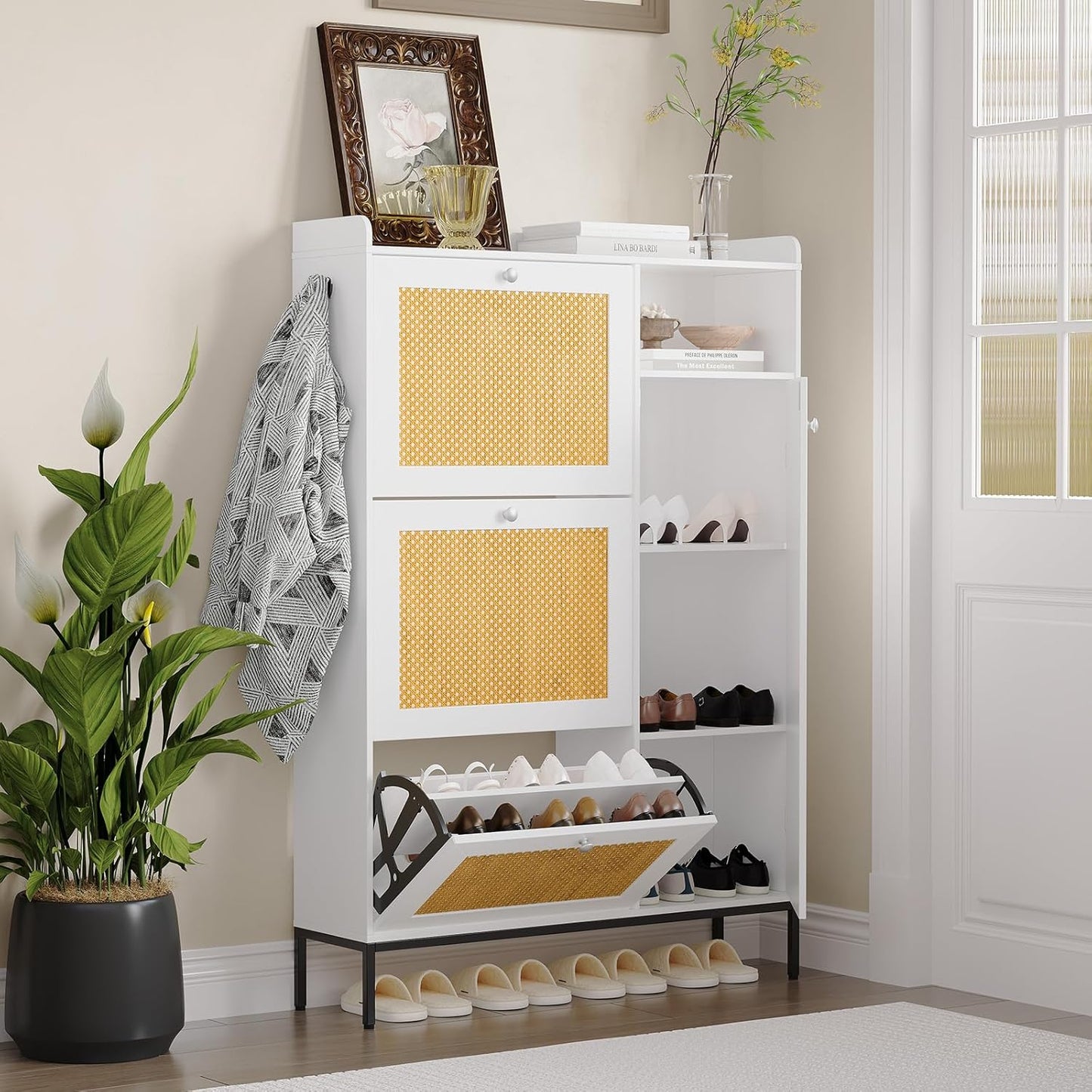3 Tier Shoe Cabinet with Flip Drawers