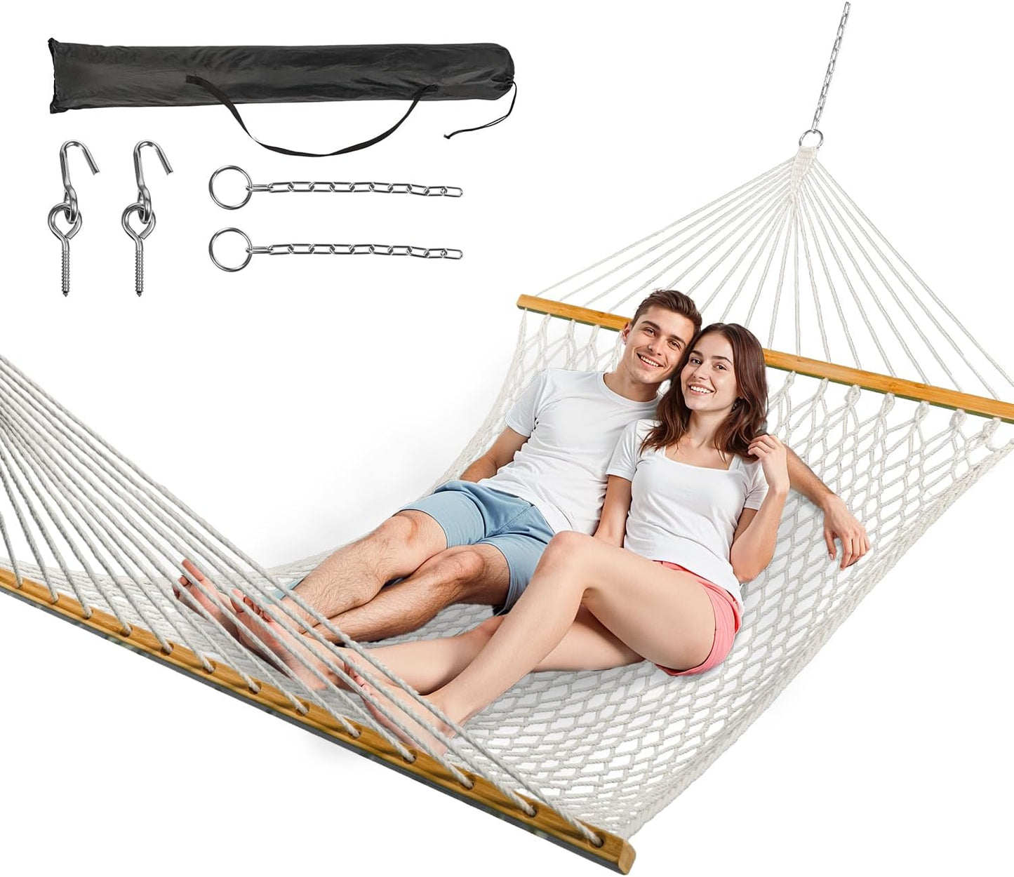 Handwoven Cotton Rope Hammock with Spreader Bar