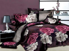 3D White and Red Flowers Printed Cotton Luxury 4-Piece Bedding Sets/Duvet Cover
