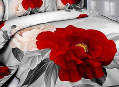 3D Red Peony Printed Luxury Cotton Luxury 4-Piece Bedding Sets/Duvet Cover