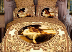 Luxury Yellow Famous Painting Print Luxury 4 Piece Bedding
