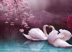 3D White Swans and Flower Printed Cotton Luxury 4-Piece Bedding Sets/Duvet Covers