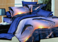 3D Dolphin Jumping into the Sea Printed Cotton Luxury 4-Piece Bedding Sets/Duvet Covers