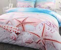 3D Starfish and Shells on the Beach Printed Cotton Luxury 4-Piece Bedding Sets