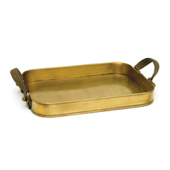 Brushed Brass Malibu Tray with Leather Handle