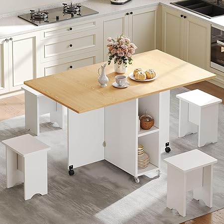 5 Pieces Folding Extendable Dining Table Set