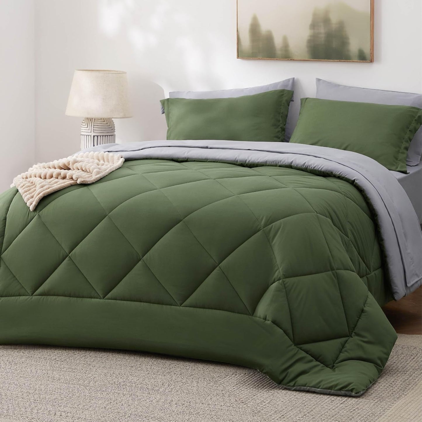 7 Pieces Reversible Comforter Set - Queen