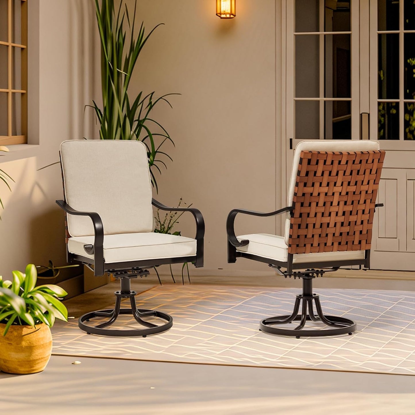 5-Piece Outdoor Dining Set - 4 Swivel Leather-Look Chairs