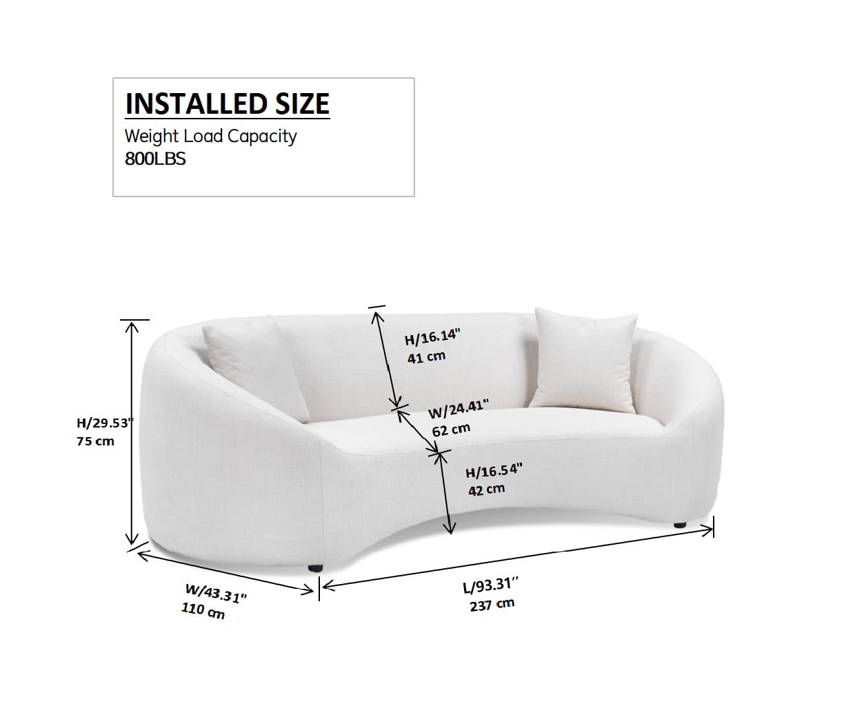 Minimalist Curved 3 Seater Boucle Teddy Velvet Fabric Sofa