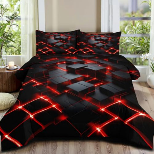 Red Black Geometric Comforter Set Queen Size 3D Stereoscopic