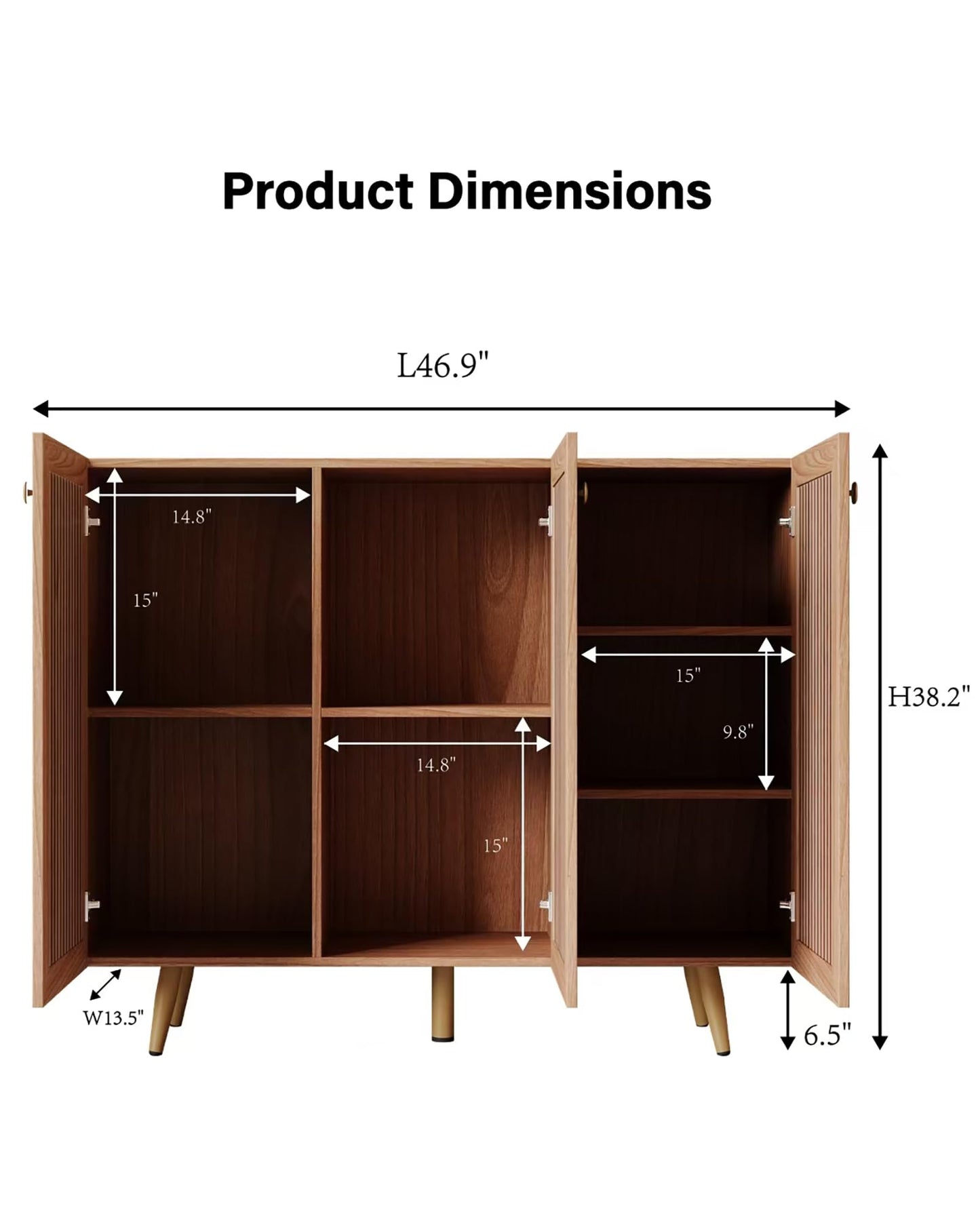 Sideboard Buffet Cabinet with 3 Faux Slatted Pattern Doors