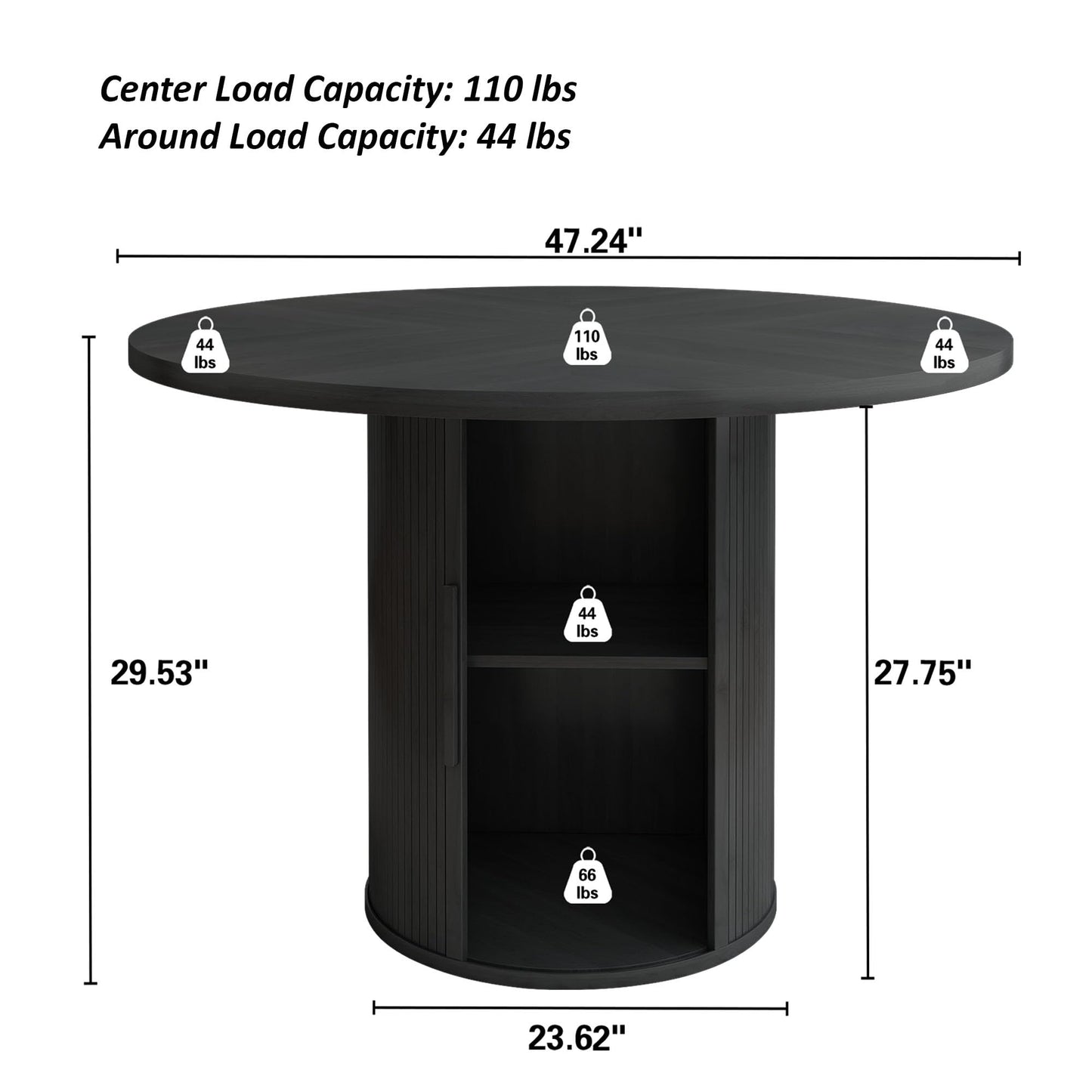 Black+hidden Storage Round Dining Table