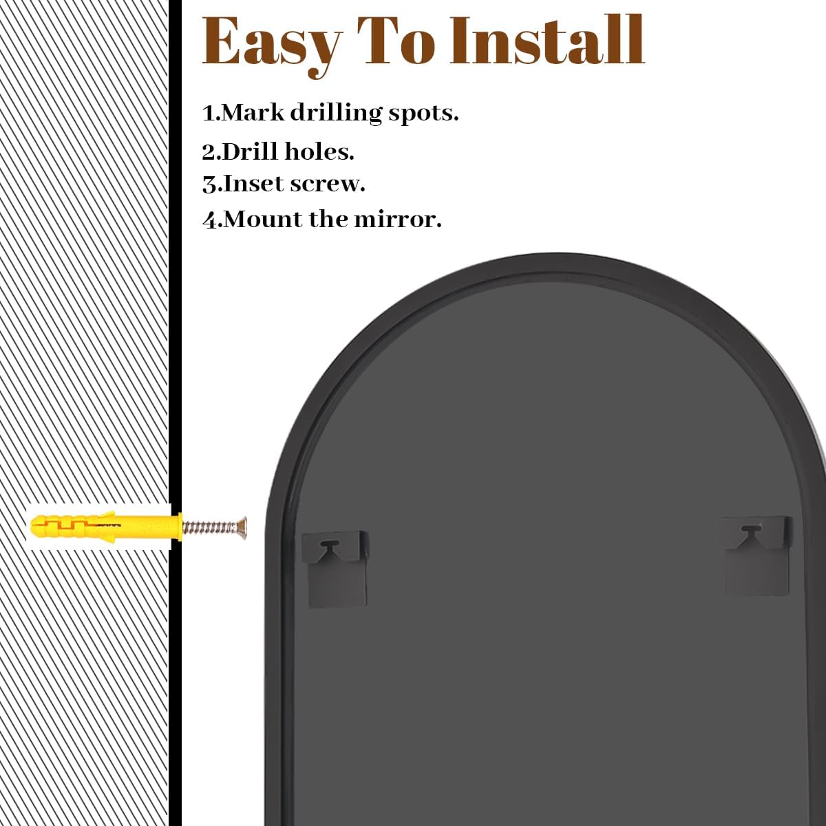 Modern Arch Bathroom Mirror, Wall Mounted Vanity Mirror with Arch Metal Frame