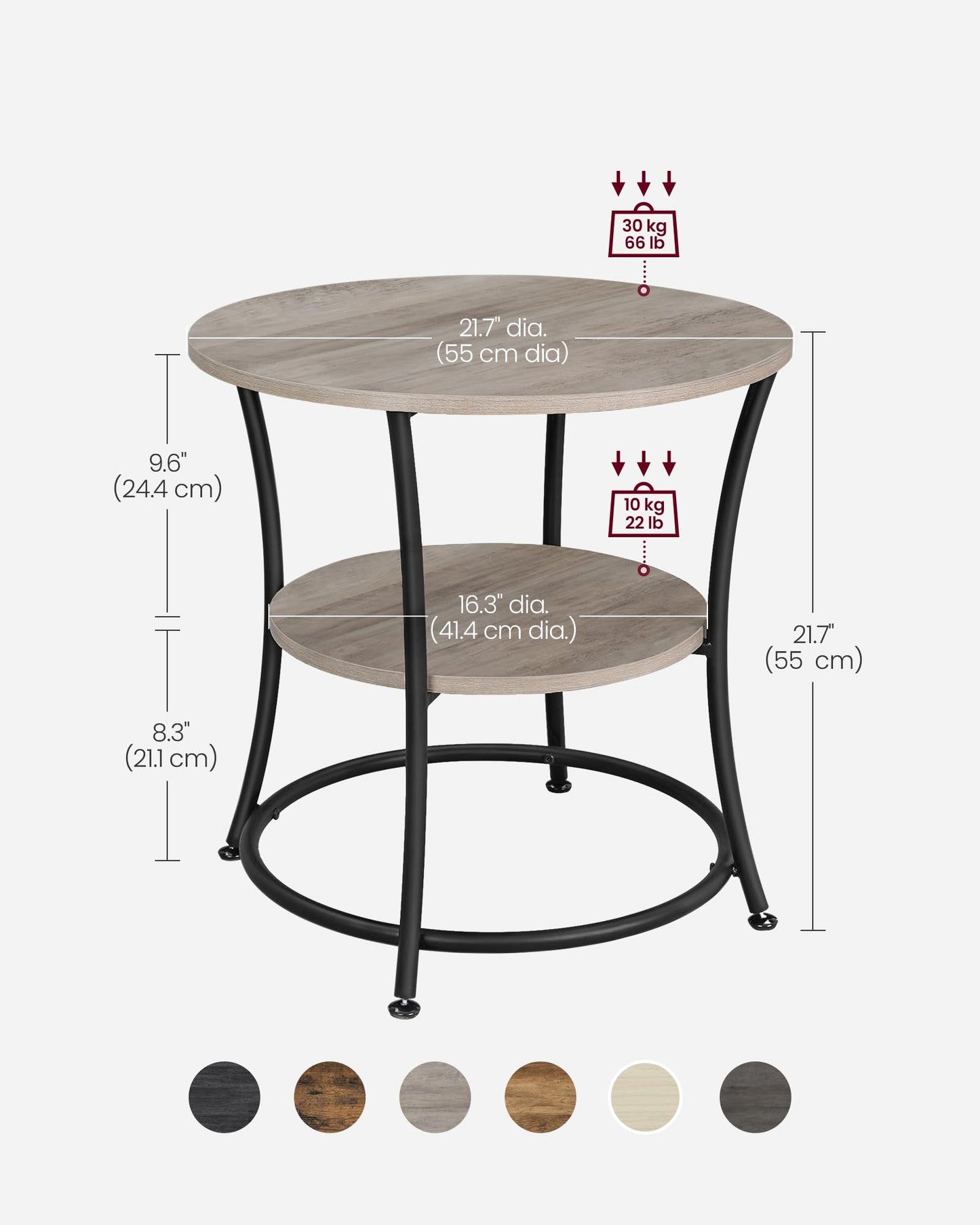 Round End Side Table with 2 Storage Shelves
