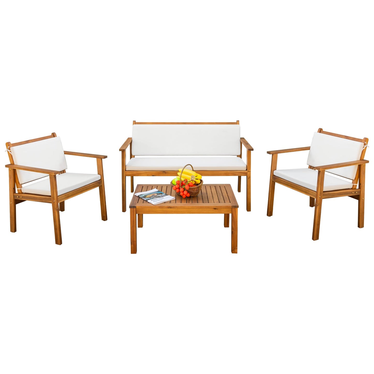 4 Piece Acacia Wood Outdoor Conversation Sofa Set with Table