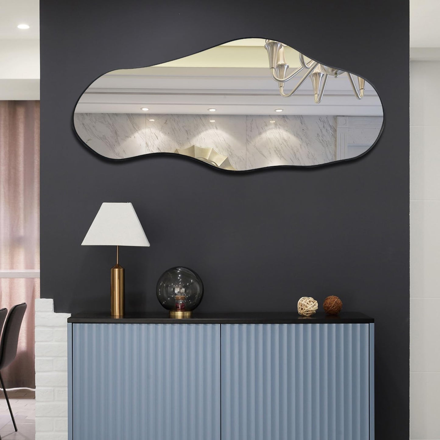 47.2"x21.4" Asymmetrical Oblong Mirror, Cloud Shaped Mirror