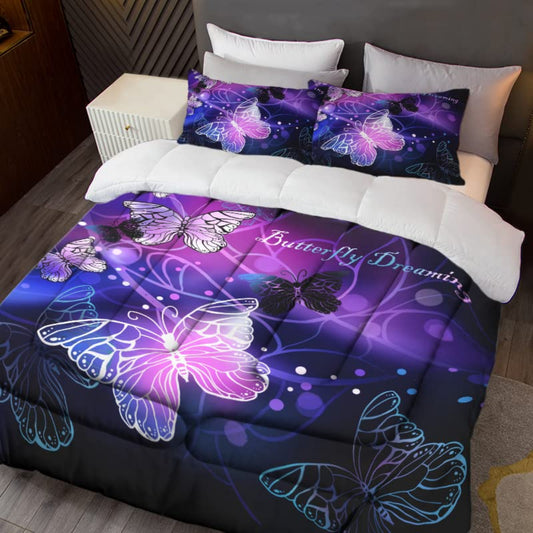 3D Purple Butterfly Bedding Twin Comforter Set