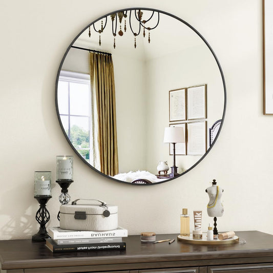 Wall Mounted Mirror with Simple Modern Circular Metal