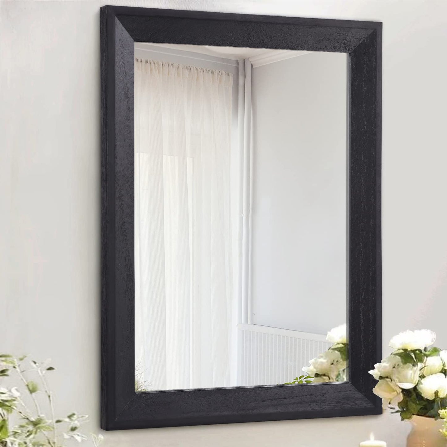Black Rectangle Mirrors for Wall with Wood Frame