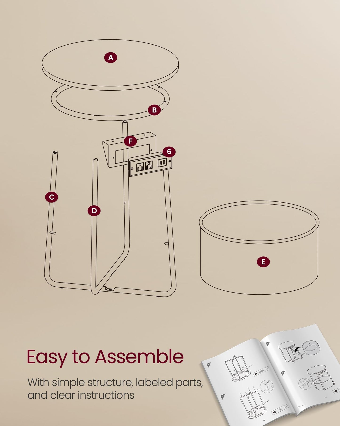 Side Table with Charging Station