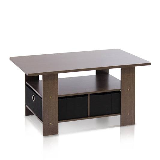 Dark Brown/Black Coffee Table with Bins