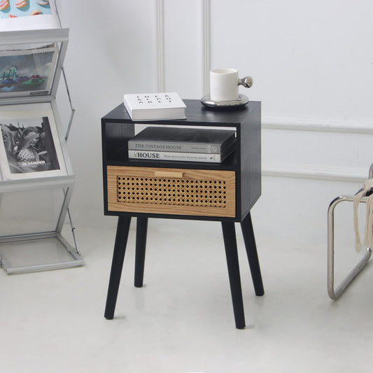 End Table with Storage Mid Century Nightstand