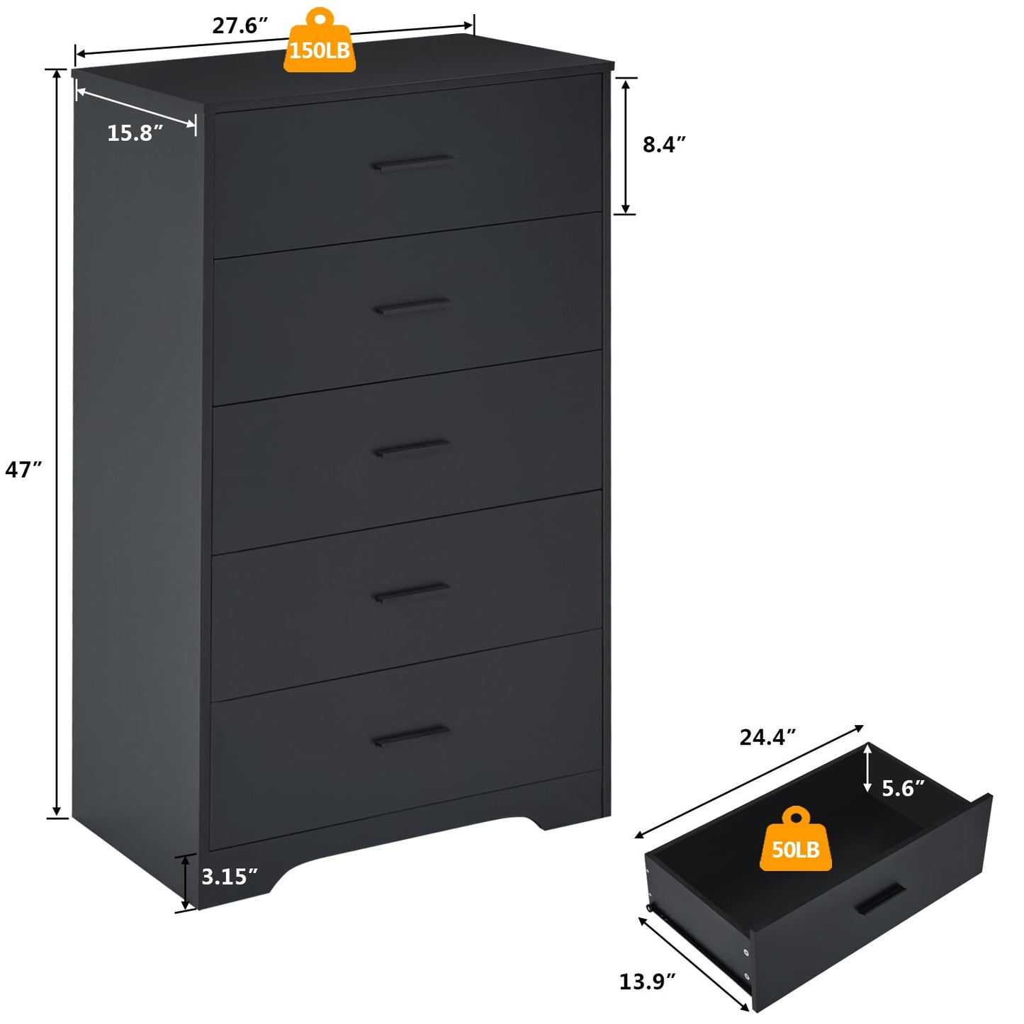 Black Chests of Drawers - 7 Inches Tall