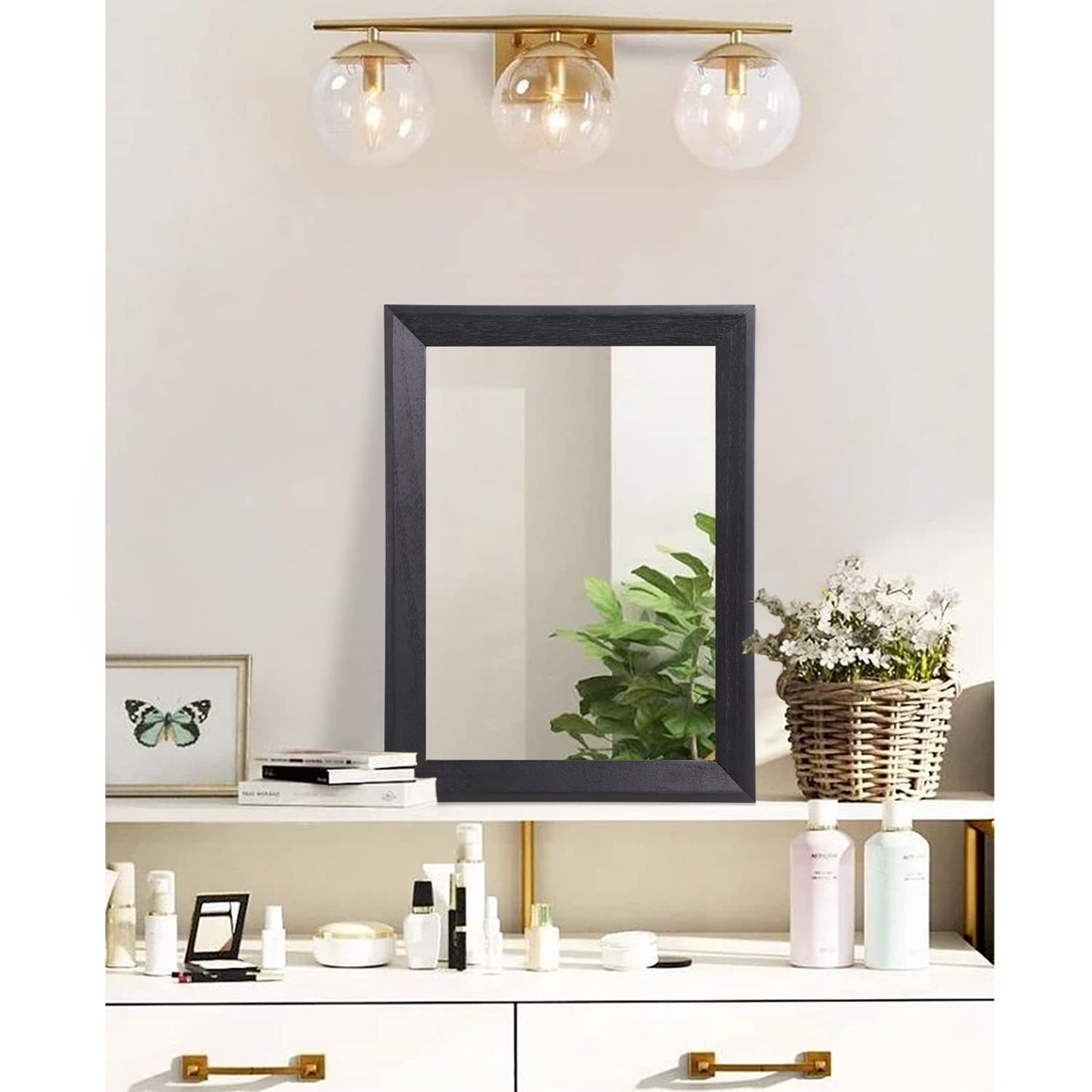 Black Rectangle Mirrors for Wall with Wood Frame