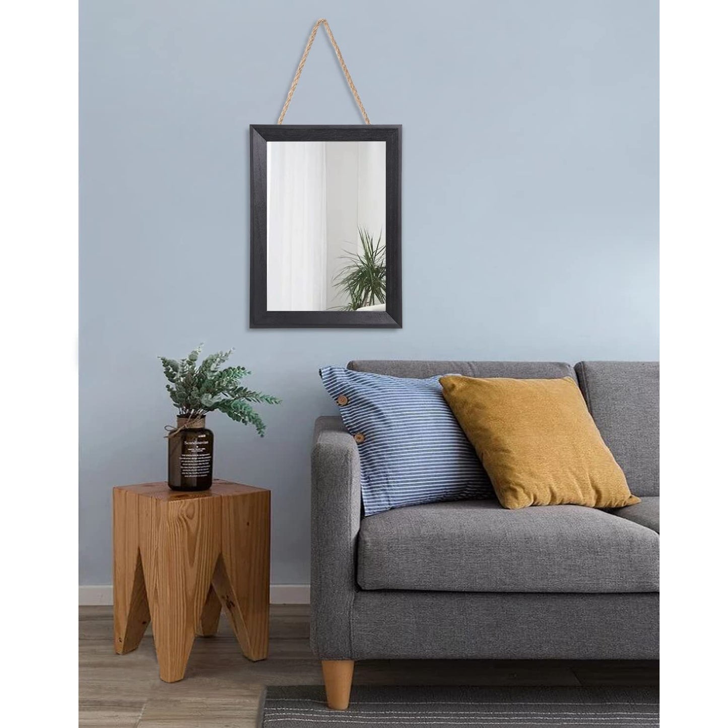Black Rectangle Mirrors for Wall with Wood Frame